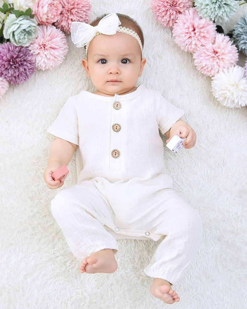 Saeaby Baby Girl Clothes Summer Outfit Infant White Jumpsuit Short Sleeve Romper Bodysuit Newborn Clothes One Pieces Outfit for Baby Girl 0-3 Months - Image 3